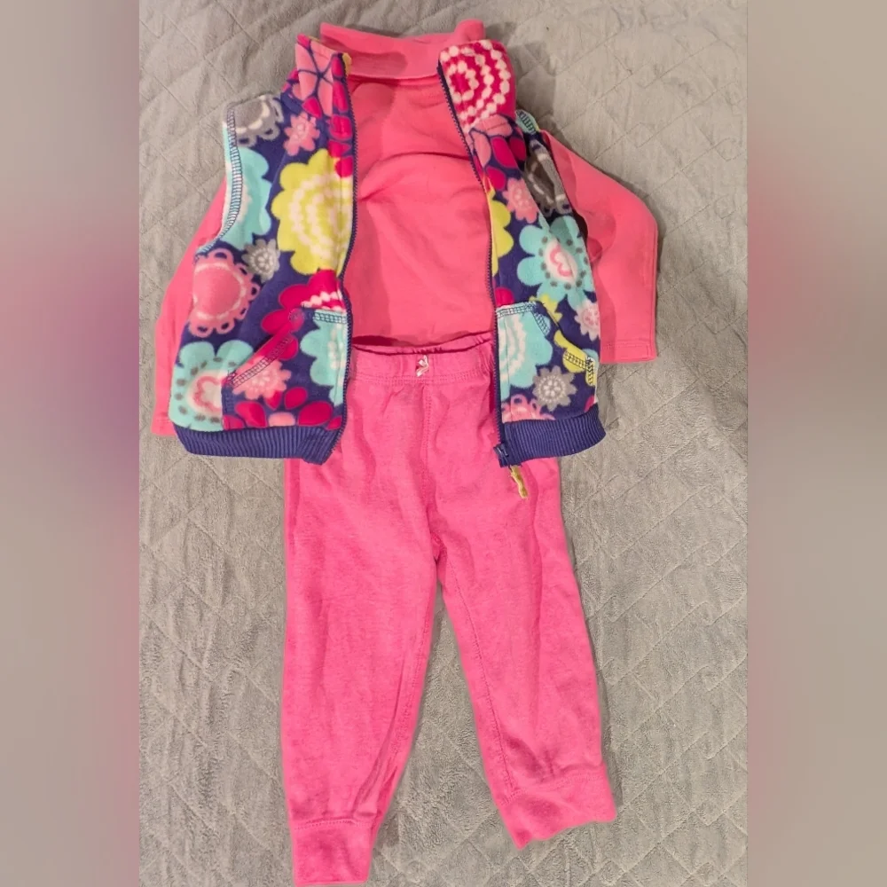 Carter's 18M Floral Vest and Pink Outfit